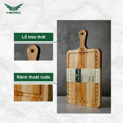 Thớt gỗ teak có tay cầm kháng khuẩn tự nhiên, bám dính tốt không mùn dăm 30x22x1.8cm cắt thái đa năng - chính hãng bộ quốc phòng sản xuất