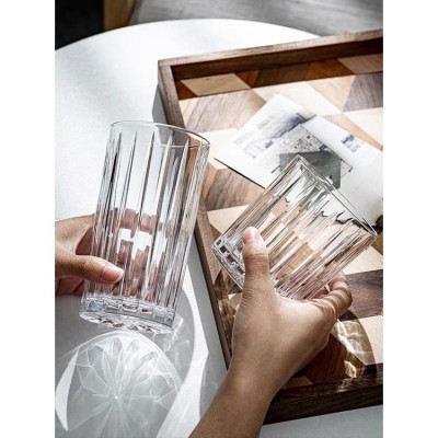 Cốc thủy tinh sọc dọc khía cạnh - Dùng cho quán cà phê, decor, đựng đồ uống đẹp