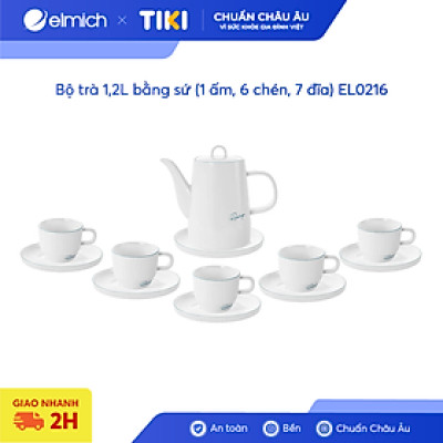 Bộ trà 1,2L bằng sứ (1 ấm, 6 chén, 7 đĩa) EL0216