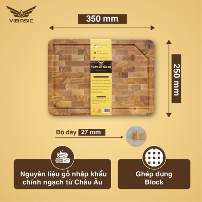 Thớt gỗ tần bì cao cấp chính hãng tiêu chuẩn quốc tế vibasic 35x25x2.7cm cắt thái đa năng, có móc treo