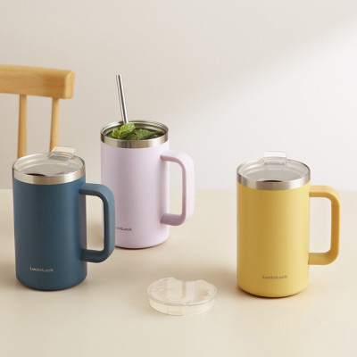Ly giữ nhiệt LocknLock Flat Table Mug LHC4320 730ML, Hàng chính hãng, có tay cầm, miêng rộng - JoyMall