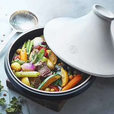 Nồi Tajine Emile Henry Delight EH779567 Ø 27cm 2L Màu Đen Xám Nắp Trắng - Packing Hàng chính hãng