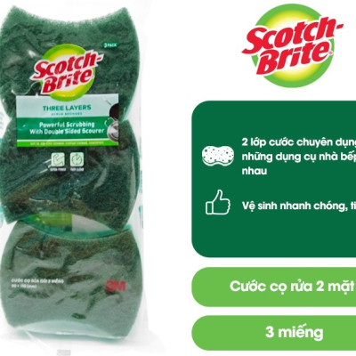 Gói 3 miếng rửa chén 2 mặt không trầy xước Scotch-Brite 3M CR-2MG3 - đa năng, 3 tác động làm sạch, độ bền cao, công nghệ độc quyền