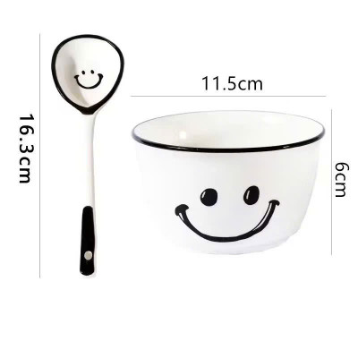 Set 2 Bát Ăn Cơm Sứ Hình Mặt Cười Smile - Chén Ăn Ngon Miệng Cho Bé, Hoạt Hình Dễ Thương Kèm 2 Thìa - HÀNG CHÍNH HÃNG MINIIN