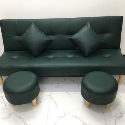 Sofa bed, sofa giường màu xanh lục và 2 đôn tròn SB15