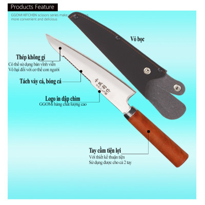 [HÀNG CHÍNH HÃNG] Dao thái Sasimi GGOMi Hàn Quốc GG315 dài 28cm, lưỡi 26cm bằng thép không gỉ, cắt, thái, lọc vảy cá