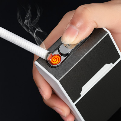 Hộp Đựng Nguyên Bao 20 Điếu: Tiện Lợi Với Bật Lửa Châm Điện Hồng Ngoại 2in1 và Sạc USB