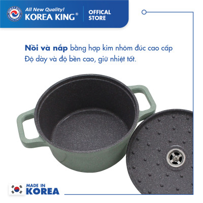 Nồi nấu Levante đáy từ Korea King KP-28LI(Nồi, nắp bằng nhôm đúc, phủ men chống dính Ceramic, Ø28cm)-Màu Xanh