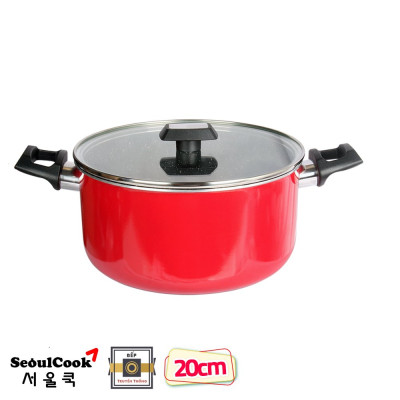 Combo 2 món cao cấp Hàn Quốc, nồi chống dính vân đá Kimscook, quai chống nóng, nắp kính cường lực viền inox size 20 cm và Chảo đúc chống dính Ecoramic Megastone cao cấp sâu lòng màu mận tím 28 cm, dùng bếp gas, hồng ngoại, ...  Hàng chính hãng