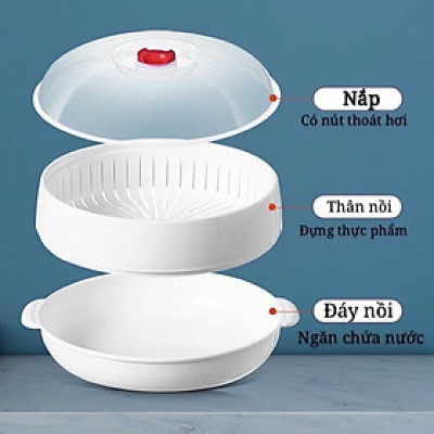 Bộ Khay Hấp Lò Vi Sóng 3 Lớp Việt Nhật - Bộ Khay Hấp Chất Liệu Nhựa PP Nguyên Sinh Không Chứa BPA , Chịu Được Nhiệt Độ Cao An Toàn Cho Người Dùng - Hàng Việt Nam