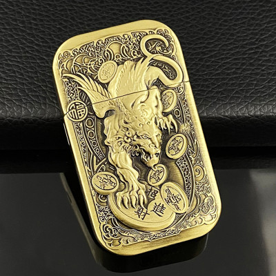 Vỏ Hột Quẹt Bật Lửa Xăng Đá HG05-KL Họa Tiết Kỳ Lân Quyền Lực - Nhiều màu