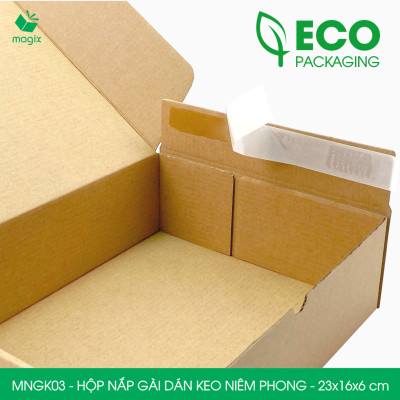 MNGK03 -  23x16x6cm - COMBO 100 HỘP CARTON NẮP GÀI HÔNG CÓ KEO NIÊM PHONG - THÙNG HỘP CARTON ĐÓNG HÀNG