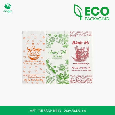 Combo 100 Túi bánh mì in - 24x9.5x4.5 cm - In sẵn họa tiết nhiều mẫu - Bao bánh mì Túi giấy thực phẩm an toàn
