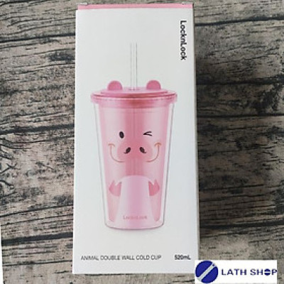 Ly Nhựa 2 Lớp Hình Con Vật Ngộ Nghĩnh Kèm Ống Hút Và 2 Nắp LocknLock HAP511-520ml - Nhiều Màu - Hàng Chính Hãng