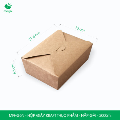 MFHG5N - 2000ml - 25 hộp giấy kraft đựng thực phẩm, hộp giấy nắp gài đựng thức ăn mang đi
