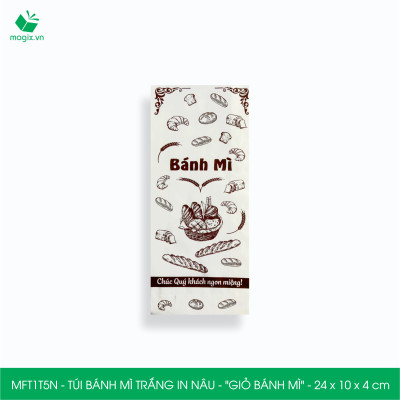 MFT1T5N - 24x10x4 cm - 200 Túi bánh mì Trắng, in sẵn họa tiết GIỎ BÁNH MÌ - Bao bánh mì Túi giấy thực phẩm an toàn