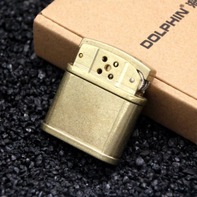 Vỏ Hột Quẹt Bật Lửa Xăng Đá Dolphin HY683 Thiết Kế Độc Lạ Sang Trọng Màu Vàng - Dùng Xăng Bấc Đá Cao Cấp