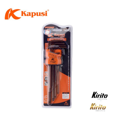 Bộ Lục Giác Thép Nâu Đầu Bi Hãng Kapusi Nhật Bản 9 Cây Chữ L 1.5-10mm, Chất liệu thép CR-V6150 k7408