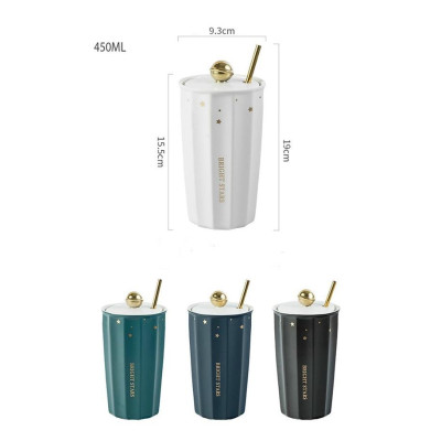 CỐC UỐNG NƯỚC BẰNG SỨ VÂN SỌC KÈM ỐNG MÚT HỢP KIM CAO CẤP