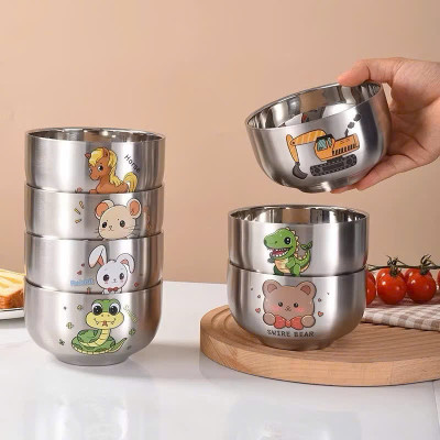 Bát Inox Kèm Thìa Chống Nóng Dày Dặn Cho Bé Ăn Dặm In Hình Con Vật Ngộ Nghĩnh - HÀNG CHÍNH HÃNG MINIIN