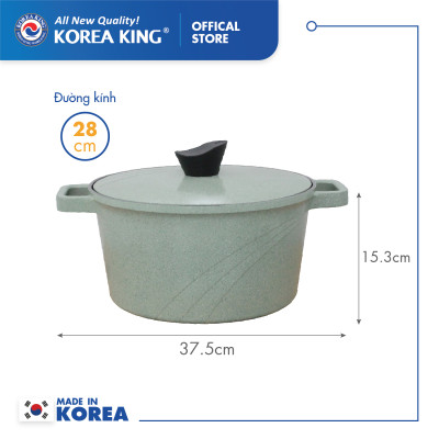 Nồi nấu Levante đáy từ Korea King KP-28LI(Nồi, nắp bằng nhôm đúc, phủ men chống dính Ceramic, Ø28cm)-Màu Xanh