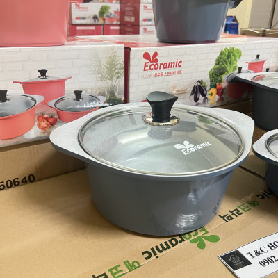 BỘ 3 NỒI ECORAMIC HỒNG XANH 20CM 22CM 24CM ĐÁY TỪ TẶNG KÈM 1 CẶP NHẤC NỒI SILICON