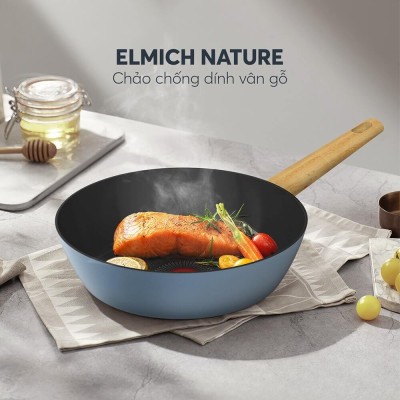 Bộ nồi chống dính vân gỗ Elmich Nature EL-5206MG04 size 18, 20, 24 chảo 26cm