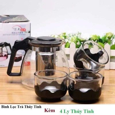 Bộ Bình Lọc Trà Kèm 4 Ly Thủy Tinh Thiết Kế Sang Trọng, Dễ Dàng Vệ Sinh