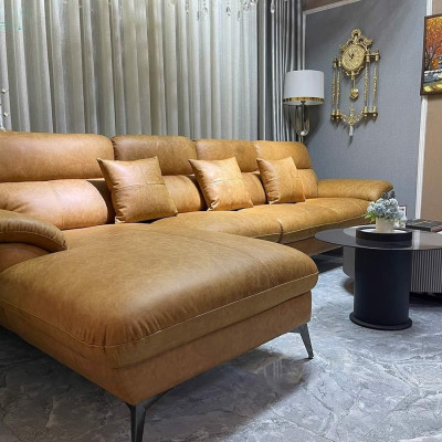Sofa góc L da bò Italy Juno sofa màu vàng SFLCT01 3m3 x 1m6 hàng cao cấp chuẩn da bò nhập khẩu Ý