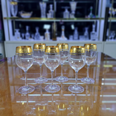 Bộ ly vang pha lê cao cấp mạ vàng 1299, thương hiệu RONA, xuất xứ Slovakia - Hàng chính hãng