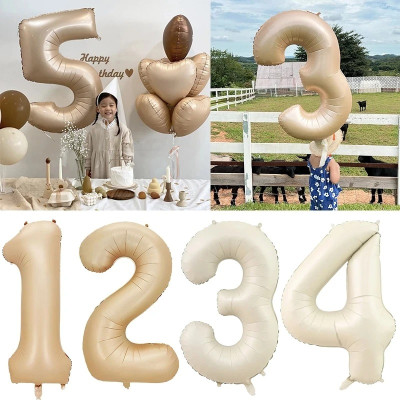 Bóng bay Chữ Số 32” 70 cm màu Trà Sữa và Kem