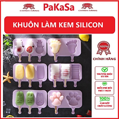 Khuôn làm kem 3 ô silicone hình dáng dễ thương tặng 50 que gỗ - Hàng chính hãng 