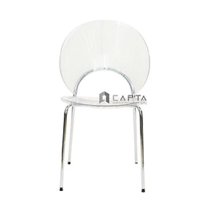 Ghế tiếp khách spa nhựa trong suốt chân thép mạ chrome Ghế cafe nhựa xếp chồng hiện đại LYLY-PC HCM