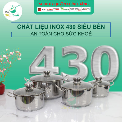 Bộ nồi chảo Fivestar 4 món nắp kính tặng 2 vá canh