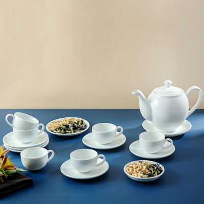 Bộ ấm chén phình thon trắng sứ Long Phương cao cấp