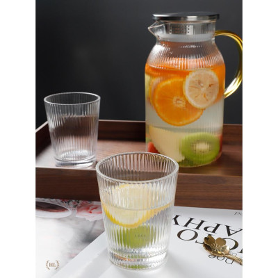 Bình cốc thuỷ tinh phong cách NORDIC kiểu kẻ Sọc | BỘ BÌNH CỐC BOROSILICATE SIÊU NHẸ - CHỊU NHIỆT - CƯỜNG LỰC
