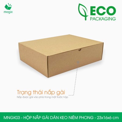 MNGK03 -  23x16x6cm - COMBO 100 HỘP CARTON NẮP GÀI HÔNG CÓ KEO NIÊM PHONG - THÙNG HỘP CARTON ĐÓNG HÀNG