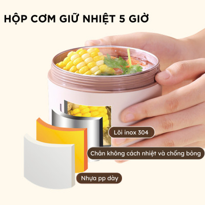 Set 3 Hộp Đựng Cơm Giữ Nhiệt Hộp Đựng Cơm Văn Phòng Chất Liệu Inox 304 Có Kèm Phụ Kiện Thìa Và Đũa