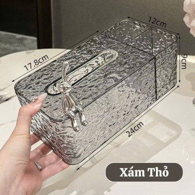 Hộp Đựng Khăn Giấy Vân Kim Cương Trong Suốt Tích Hợp Khay Đựng Đồ Đa Năng Charm Thỏ Sang Trọng - HÀNG CHÍNH HÃNG MINIIN