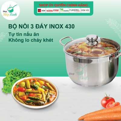 Nồi inox Fivestar 3 đáy từ nắp kính 26cm , tặng 2 muỗng canh