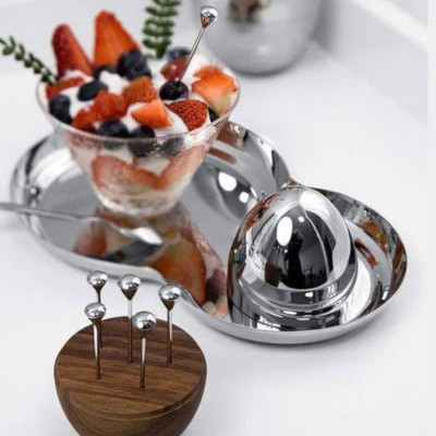 Bộ 6 dĩa hoa quả Modern siêu độc lạ với giá đỡ hình quả trứng bằng gỗ Hàng chính hãng