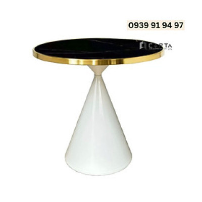 Bàn tiếp khách mặt đá viền vàng TE1547-08EC Nội thất Capta Bàn tròn mặt đá chống trầy viền inox màu vàng nhập khẩu chân sắt sơn tĩnh điện màu đen trắng