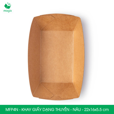 MFP4N - 22x16x5.5 cm - 25 khay giấy dáng thuyền đựng thức ăn, khay giấy đựng món tráng miệng