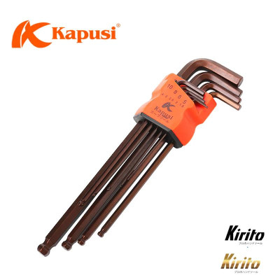 Bộ Lục Giác Thép Nâu Đầu Bi Hãng Kapusi Nhật Bản 9 Cây Chữ L 1.5-10mm, Chất liệu thép CR-V6150 k7408