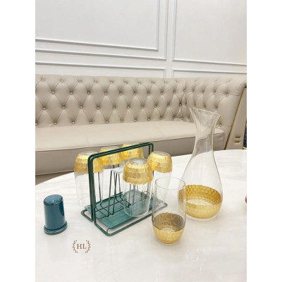 Bình Thủy Tinh Chịu Nhiệt Dáng DECANTER Nhúng Vàng 24K Phong Cách Vitange Họa Tiết Lục Giác Tổ Ong