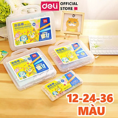 Bút Màu Sáp Dầu Deli - Bút Sáp Hộp Nhựa 12/24/36 Màu Tươi Sáng Mềm Mịn - Thân Bút Màu Hình Tam Giác Dễ Cầm Sử Dụng