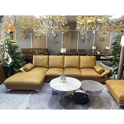 Combo ghế sofa băng da bò Italy Tundo màu vàng SFBCT02 hàng cao cấp chuẩn da bò nhập khẩu Ý