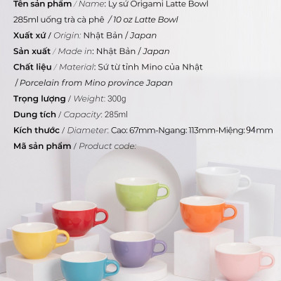 Ly sứ Origami Latte Bowl 285ml uống trà cà phê