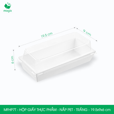 MFHP7T - 19.5x9x6 cm - 50 hộp giấy nắp PET kraft trắng đựng thực phẩm, thức ăn mang đi