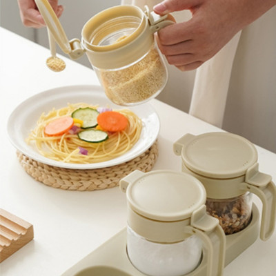 Set 3 hũ (lọ) đựng gia vị kèm khay DandiHome 250ml thủy tinh cao cấp tặng muỗng